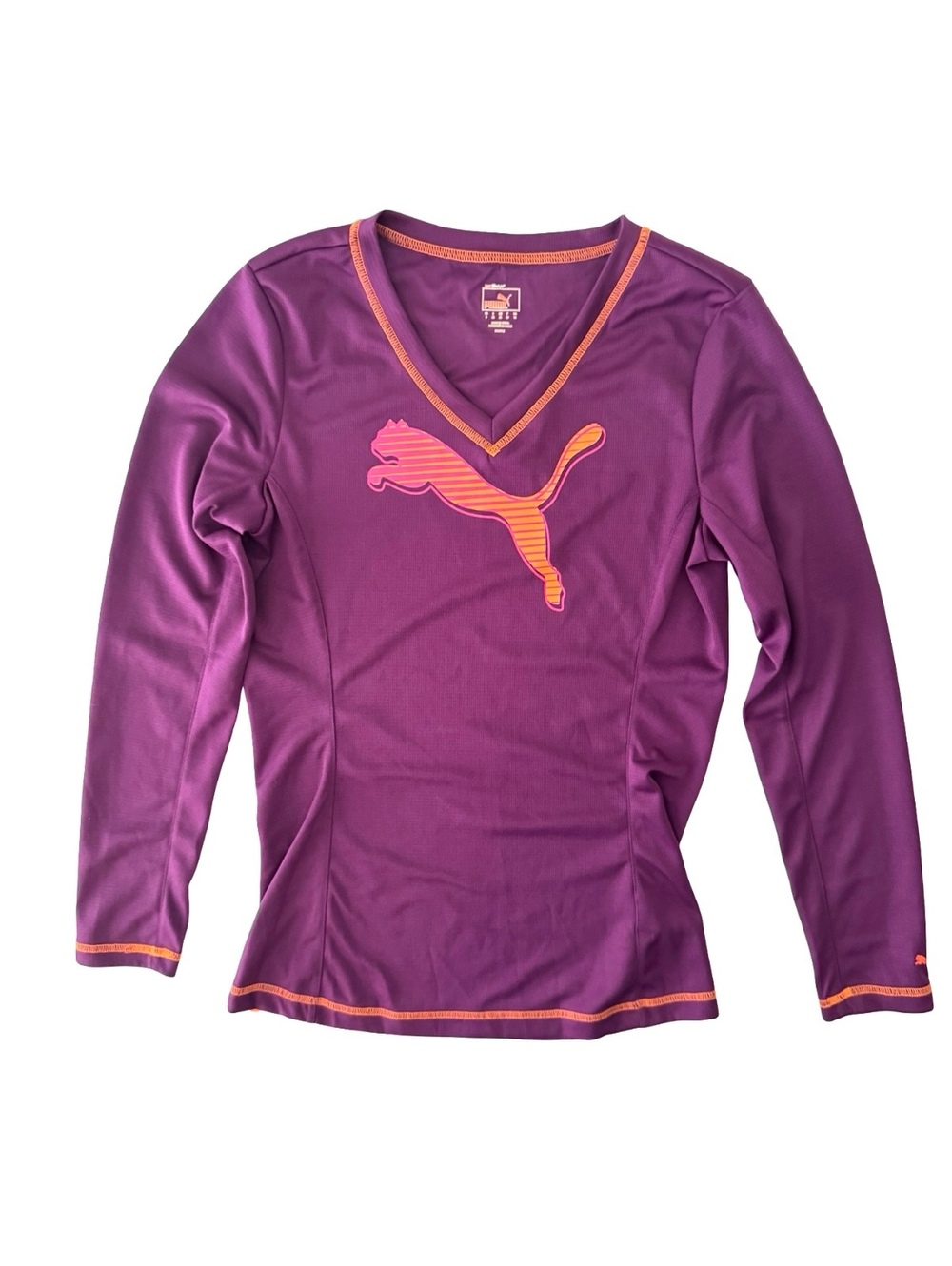 PUMA Women's Small Purple dryCELL Long Sleeve V Neck Logo Workout Top Sample